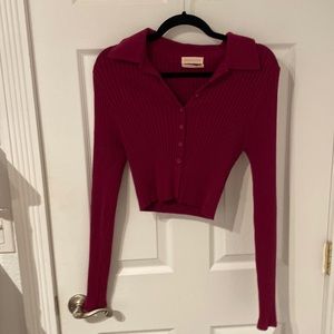 Urban Outfitters Cropped Long Sleeve Dark Fuchsia Top Size L